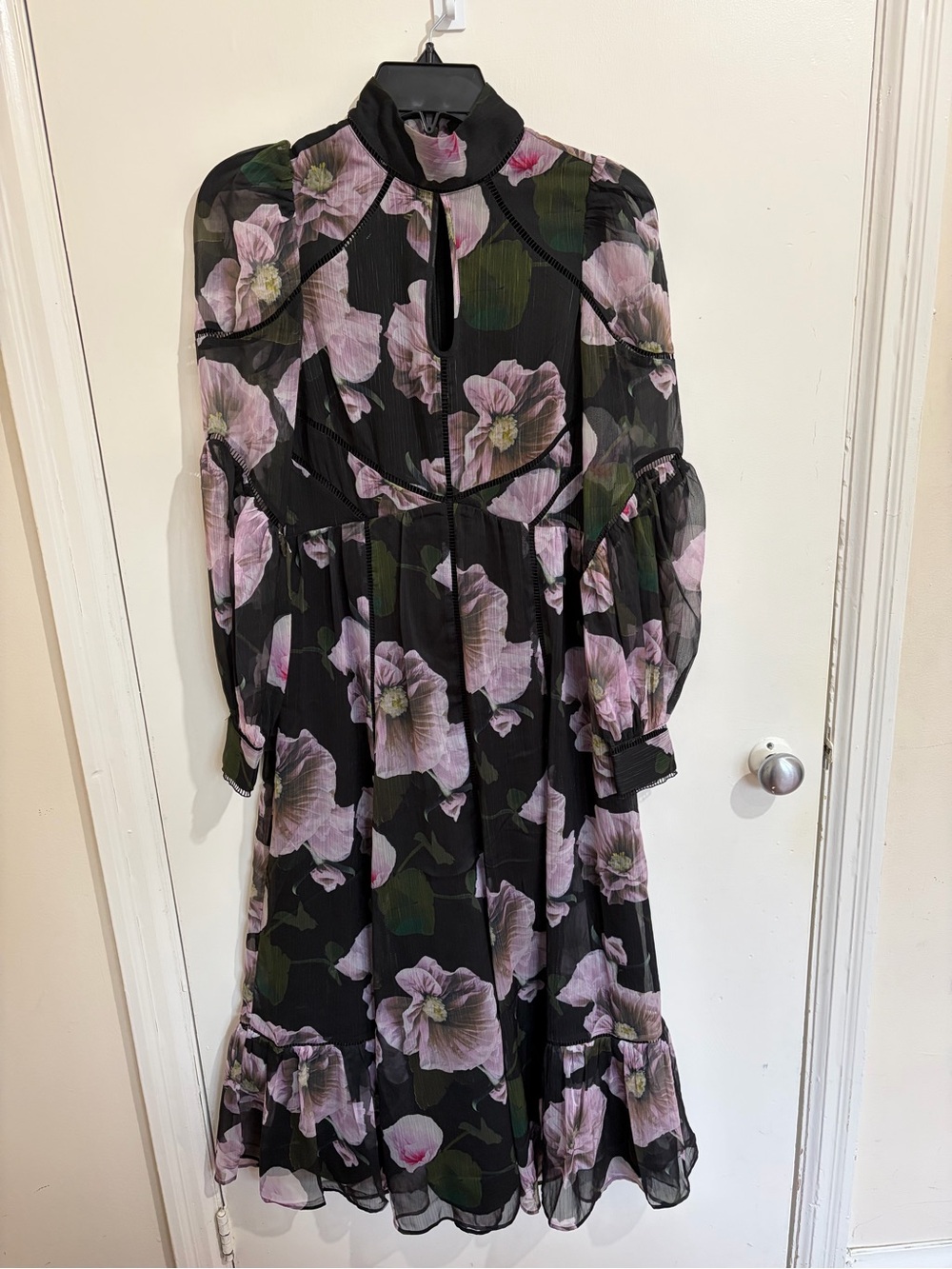 Ted Baker London Black Midi Dress with Lavender Purple Floral Print